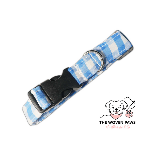 Blue Gingham Dog Collar