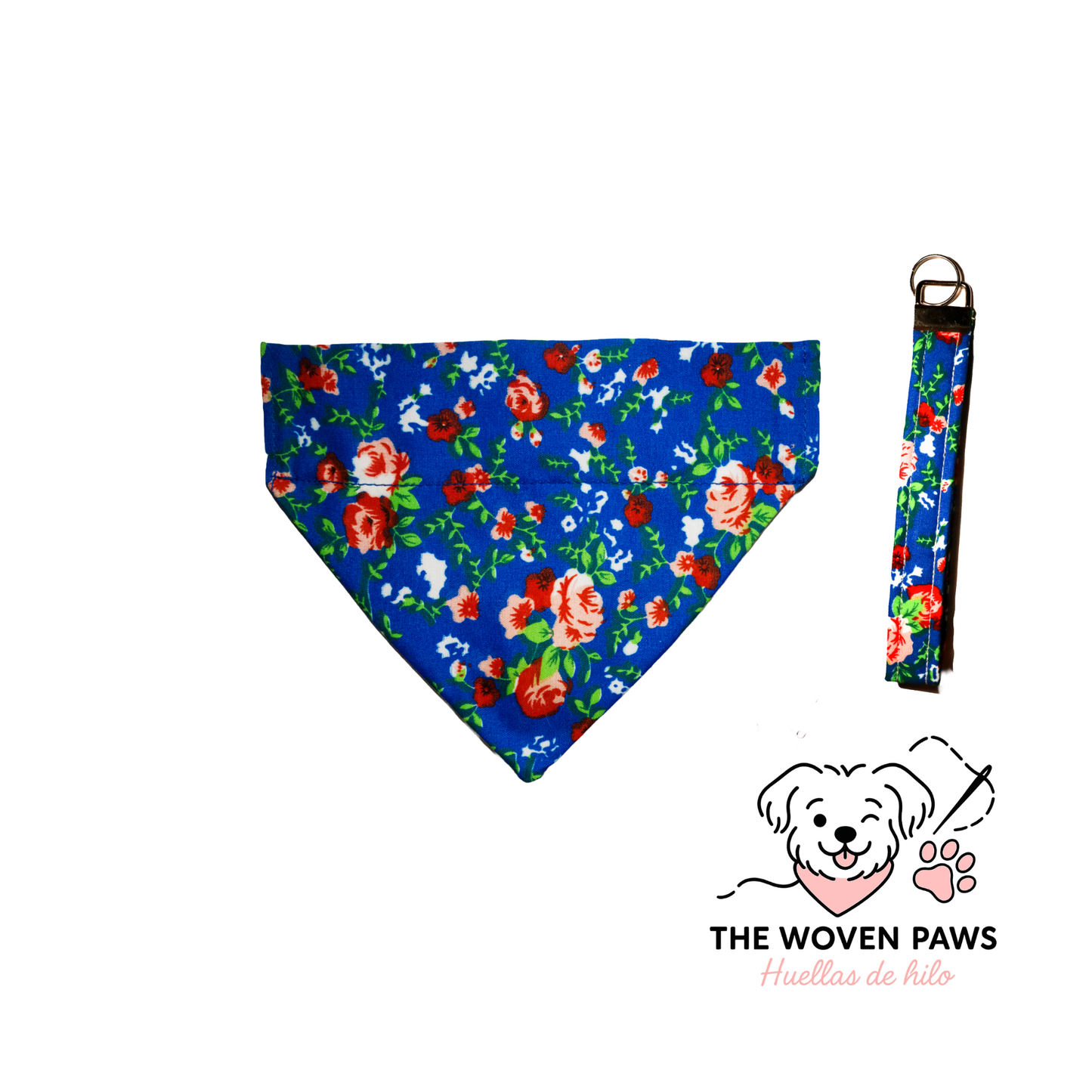 Flores en un pañuelo azul